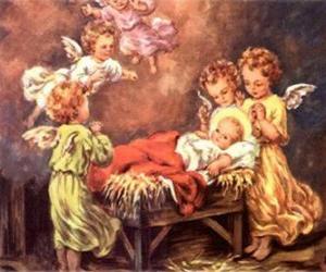 Układanka Kilka aniołów z Dzieciątkiem Jezus