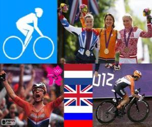 Układanka Kobiet drogi rowerowe dekoracji, Marianne Vos (Holandia) Elizabeth Armitstead (Wielka Brytania) i Olga Zabelinskaya (Rosja) - London 2012-