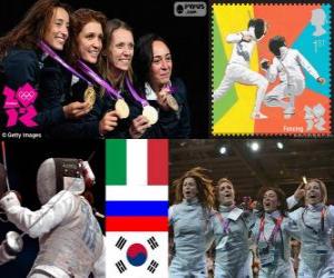 Układanka Kobiety folia zespołu szermierka dekoracji, Włochy, Rosji i Korea Południowa - London 2012-