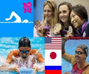 Układanka kobiety pływanie 200 metrów klasycznym dekoracji, Rebecca Soni (Stany Zjednoczone), Satomi Suzuki (Japonia), Julia Efimova (Rosja) - London 2012-