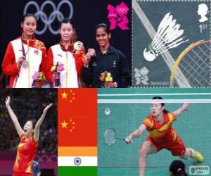 Układanka Kobiety Single Badminton dekoracji, Li Xuerui (Chiny), Wang Yihan (Chiny) i Saina Nehwal (Indie) - London 2012-