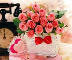 Układanka Koszyk różowe róże i serca