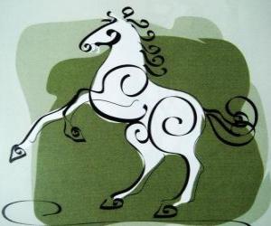 Układanka Koń, znak Konia, Rok Konia w chińskiej astrologii. Siódmy zwierząt chińskiego zodiaku