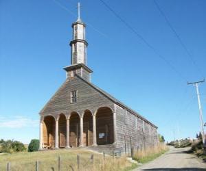 Układanka Kościoły Chiloé, zbudowane w całości z drewna. Chile.