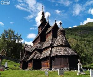 Układanka Kościół klepkowy w Borgund, Norwegia