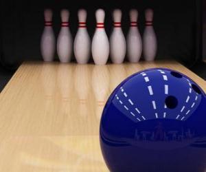 Układanka Kręgle. Kula do kręgli na kołkach kręgiel. Bowling