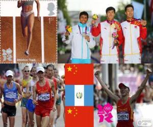 Układanka Lekkoatletyka dekoracji 20 kilometrów mężczyzn walk, Ding Chen (Chiny), Erick Barrondo (Gwatemala) i Wang Zhen (Chiny) - London 2012-