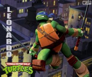 Układanka Leonardo, żółw ninja atakuje katany