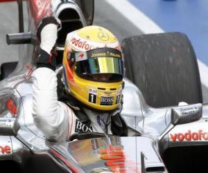 Układanka Lewis Hamilton świętuje swoje zwycięstwo w Montrealu, Kanada 2010 Grand Prix