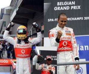 Układanka Lewis Hamilton świętuje swoje zwycięstwo na Spa-Francorchamps, Belgia Grand Prix 2010