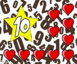 Układanka Liczba 10 w star z dziesięciu serc