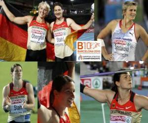 Układanka Linda Stahl mistrz w rzucie oszczepem, Barbora Špotáková i Christina Obergföll (2 i 3) z Barcelona Mistrzostwa Europy w Lekkoatletyce 2010