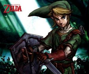 Układanka Link z mieczem i tarczą w przygody The Legend of Zelda gier wideo