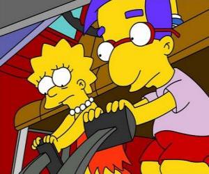 Układanka Lisa wraz z najlepszym przyjacielem Brat, Milhouse gra z pedałami samochodu