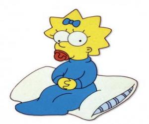 Układanka Maggie dziecko siedząc na poduszce z smoczka w ustach