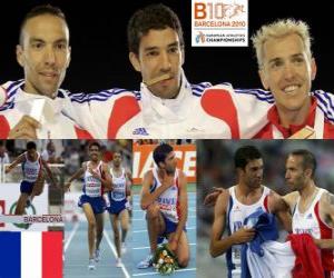 Układanka Mahiedine Mekhissi-Benabbes 3000 mz przeszkodami mistrz m, Bouabdellah Tahri i Jose Luis Blanco (2 i 3) z Barcelona Mistrzostwa Europy w Lekkoatletyce 2010