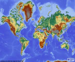 Układanka Mapa świata z ulgą głębokość