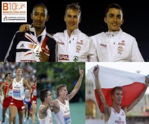 Układanka Marcin Lewadowski 800 m mistrz, Michael Rimmer i Adam Kszczot (2 i 3) z Barcelona Mistrzostwa Europy w Lekkoatletyce 2010