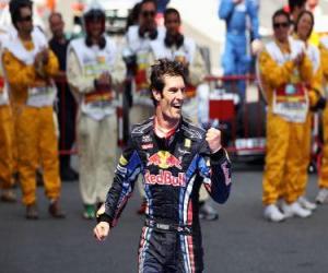 Układanka Mark Webber świętował swoje zwycięstwo na Circuit de Catalunya, Hiszpania Grand Prix (2010)