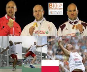 Układanka Mistrz Piotr Małachowski w rzucie dyskiem, Piotr Małachowski i Robert Fazekas (2 i 3) z Barcelona Mistrzostwa Europy w Lekkoatletyce 2010