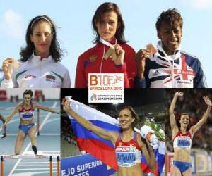 Układanka Natalia Antiuj mistrz 400m przez płotki, Vania Stambolova i Shakes-Drayton Perri (2 i 3) z Barcelona Mistrzostwa Europy w Lekkoatletyce 2010