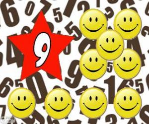 Układanka Numer 9 w star dziewięć uśmiechy i uśmiechy
