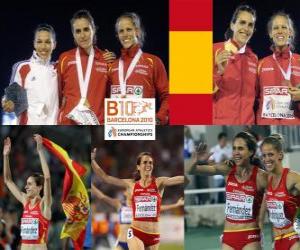 Układanka Nuria Fernandez mistrzem na 1500 m, Hind Dehiba i Natalia Rodriguez (2 i 3) z Barcelona Mistrzostwa Europy w Lekkoatletyce 2010