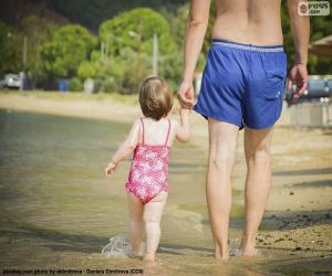 Układanka Ojciec i córka na plaży