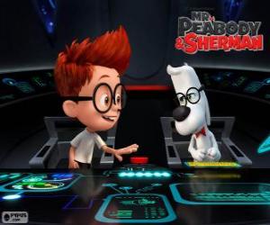 Układanka Pan Peabody i Sherman w jego wehikuł czasu