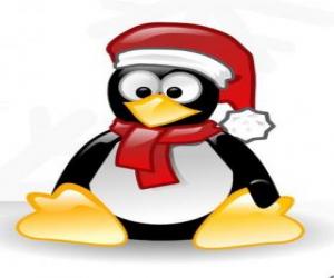 Układanka Penguin przebrany za Świętego Mikołaja