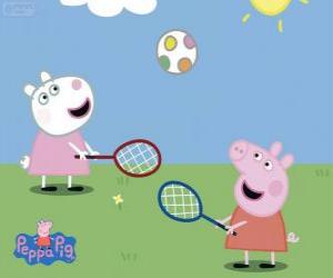 Układanka Peppa Pig, grać w tenisa