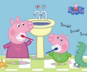 Układanka Peppa Pig i George Pig mycia zębów