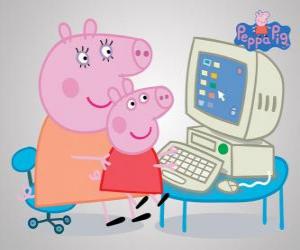 Układanka Peppa Pig i jej matka w komputerze