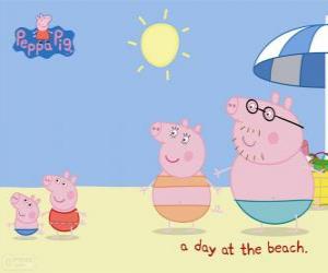 Układanka Peppa Pig z rodziną na plaży