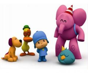 Układanka Pocoyo i jego przyjaciele Pato, Elly, Śpiący Ptak i Loula