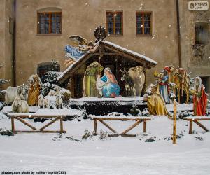 Układanka Pokryte śniegiem manger