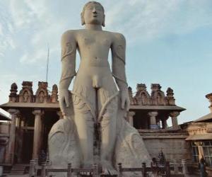 Układanka Pomnik Bahubali, znany również jako Gomateśwary w Jain Temple of Shravanabelagola, Indie