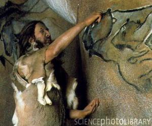 Układanka Prehistoryczne malarstwo artysty realizacji jaskini stanowi bawołów w ścianie jaskini, podczas gdy zaobserwował, dinozaur z zewnątrz