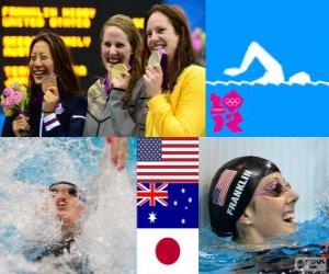 Układanka Pływanie kobiet 100 m stylem grzbietowym dekoracji, Missy Franklin (Stany Zjednoczone), Emily Seebohm (Australia) i Aya Terakawa (Japonia) - London 2012-