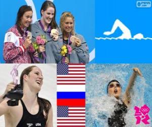 Układanka Pływanie kobiet 200 m stylem grzbietowym dekoracji, Missy Franklin (Stany Zjednoczone), Anastasia Zueva (Rosja) i Elizabeth Beisel (Stany Zjednoczone) - London 2012-