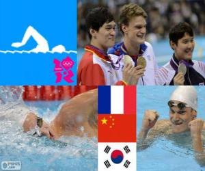 Układanka Pływanie mężczyzn 200 metrów stylem dowolnym dekoracji, Yannick Agnel (Francja), Sun Yang (Chiny) i Park Tae-Hwan (Korea Południowa) - London 2012-