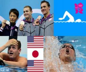 Układanka Pływanie mężczyzn 200 metrów stylem grzbietowym dekoracji, Tyler Clary (Stany Zjednoczone), członkowie: Ryosuke Irie (Japonia) i Ryan Lochte (Stany Zjednoczone) - London 2012-