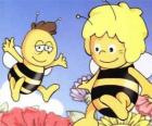 Pszczółka Maja i jej przyjaciel Willi latające nad kwiatami