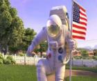 Kapitan Charles Chuck Baker, wbijanie amerykańską flagę na ziemię, na Planet 51