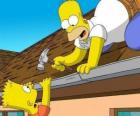 Bart jest zawieszony na dachu, kiedy pomógł jego naprawy ojciec Homer