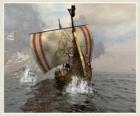 Viking statku lub longship żeglować obrzęk przez wiatr