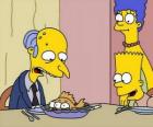 Charles Montgomery Burns wygląd zaskoczony trzy-eyed ryb, które służą im do jedzenia Marge i Bart