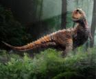 Karnotaur, najbardziej zauważalną tego dinozaura to dwa małe rogi powyżej oczy na główkę