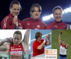 Ostapchuk Nadieżda pchnięcia kulą mistrz, i Anna Natalia Michniewicz Avdeev (2 i 3) z Barcelona Mistrzostwa Europy w Lekkoatletyce 2010