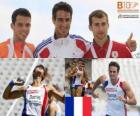 Decathlon mistrz Romain Barras, Eelco Sintnicolaas i Andrej Krauczanka (2 i 3) z Barcelona Mistrzostwa Europy w Lekkoatletyce 2010